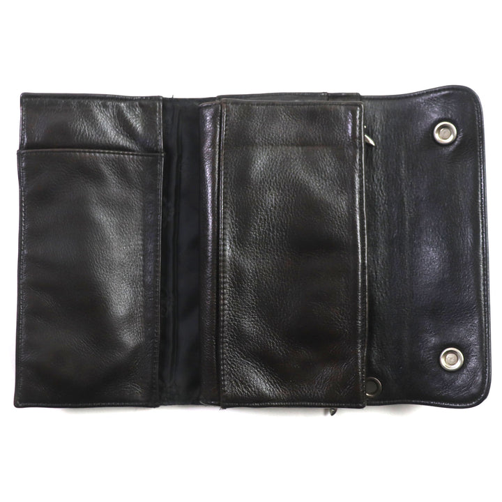 良品▼CHROME HEARTS クロムハーツ WAVE ウェーブ クロスボタン レザーウォレット アリゲーター クロコダイル 925 長財布 ダークブラウン
