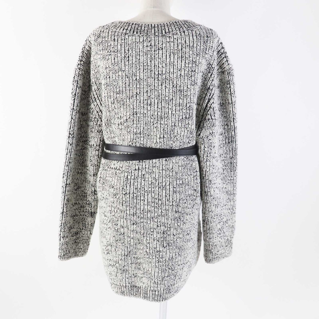 未使用品◎LOUIS VUITTON ルイヴィトン 23AW モノグラムデザインベルト付 長袖 チャンキーニット ワンピース ブラック ホワイト M 正規品