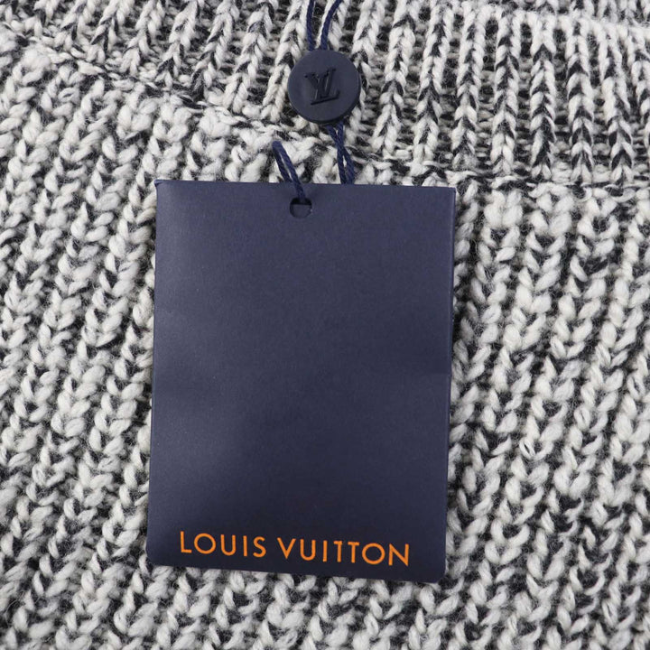 未使用品◎LOUIS VUITTON ルイヴィトン 23AW モノグラムデザインベルト付 長袖 チャンキーニット ワンピース ブラック ホワイト M 正規品