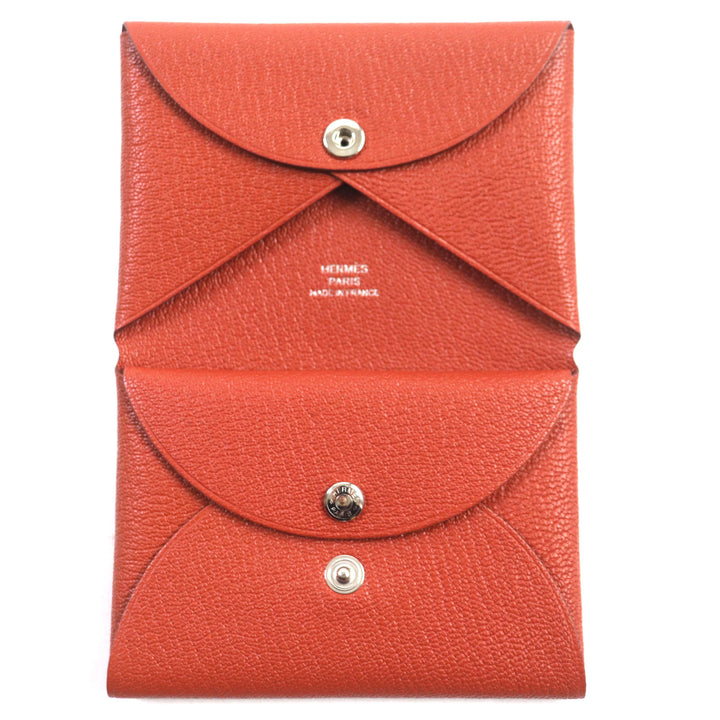 未使用品▼HERMES エルメス カルヴィ デュオ ブリック シルバー金具 シェーブルミゾル レザーコインケース W刻印 箱付き 仏製 メンズ