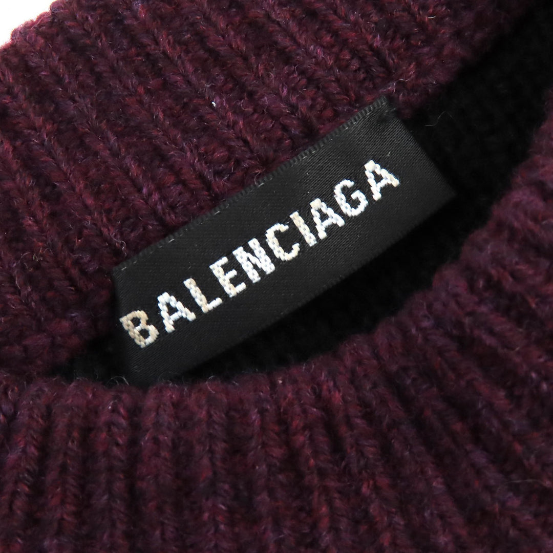 極美△BALENCIAGA バレンシアガ 534493 ALL OVER LOGO ウール ラウンドネック ロングスリーブ ニット セーター ボルドー M 正規品 メンズ