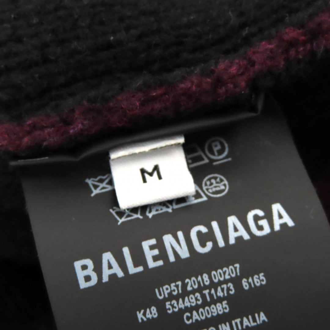 極美△BALENCIAGA バレンシアガ 534493 ALL OVER LOGO ウール ラウンドネック ロングスリーブ ニット セーター ボルドー M 正規品 メンズ