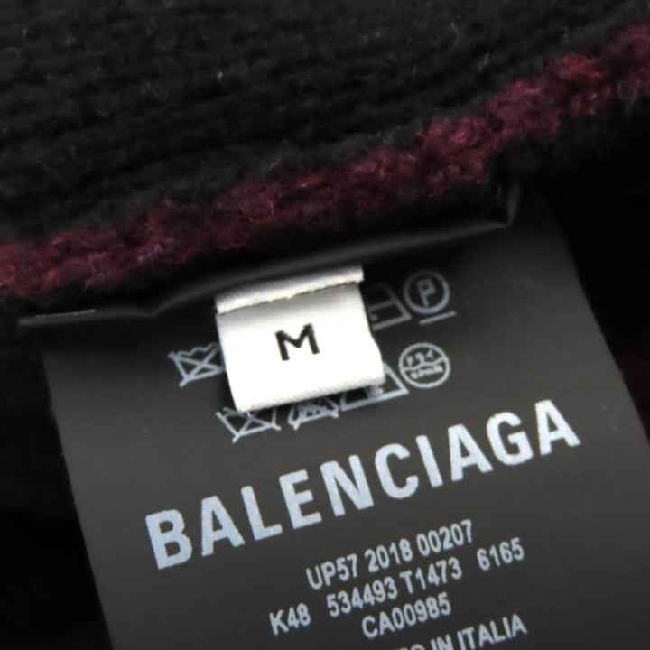 極美△BALENCIAGA バレンシアガ 534493 ALL OVER LOGO ウール ラウンドネック ロングスリーブ ニット セーター ボルドー M 正規品 メンズ