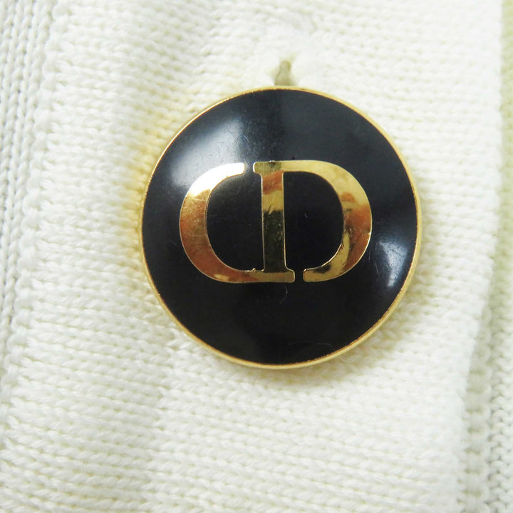 極美品◎Christian Dior クリスチャンディオール 114S48AM725 コットン ロゴボタン ボーダー柄 ハイネック 半袖ニット 白 黒 38 正規品