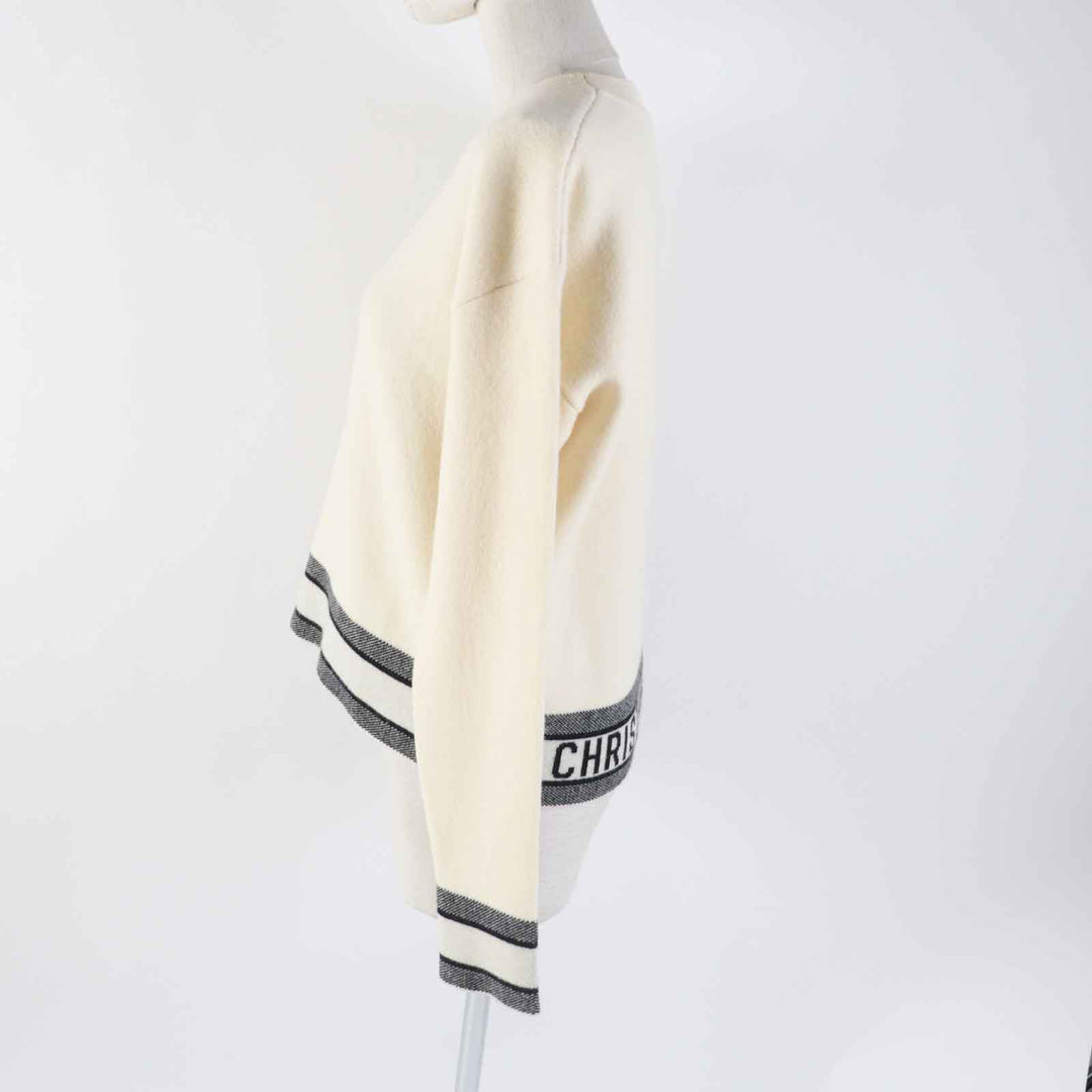 美品◎Christian Dior クリスチャンディオール 014S55AM042 カシミヤ ロゴ入り 長袖 ニットプルオーバー アイボリー 38 レディース