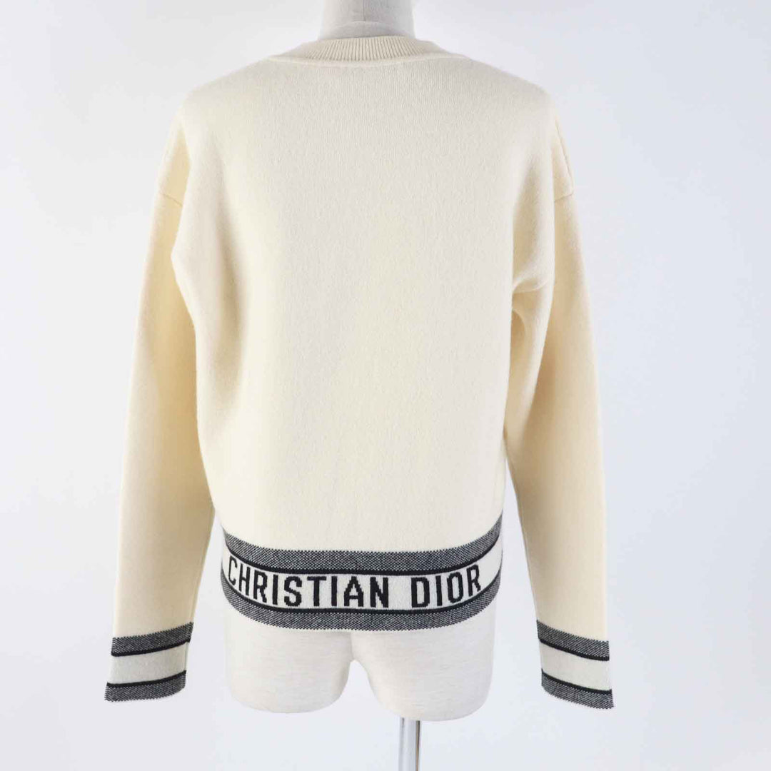 美品◎Christian Dior クリスチャンディオール 014S55AM042 カシミヤ ロゴ入り 長袖 ニットプルオーバー アイボリー 38 レディース