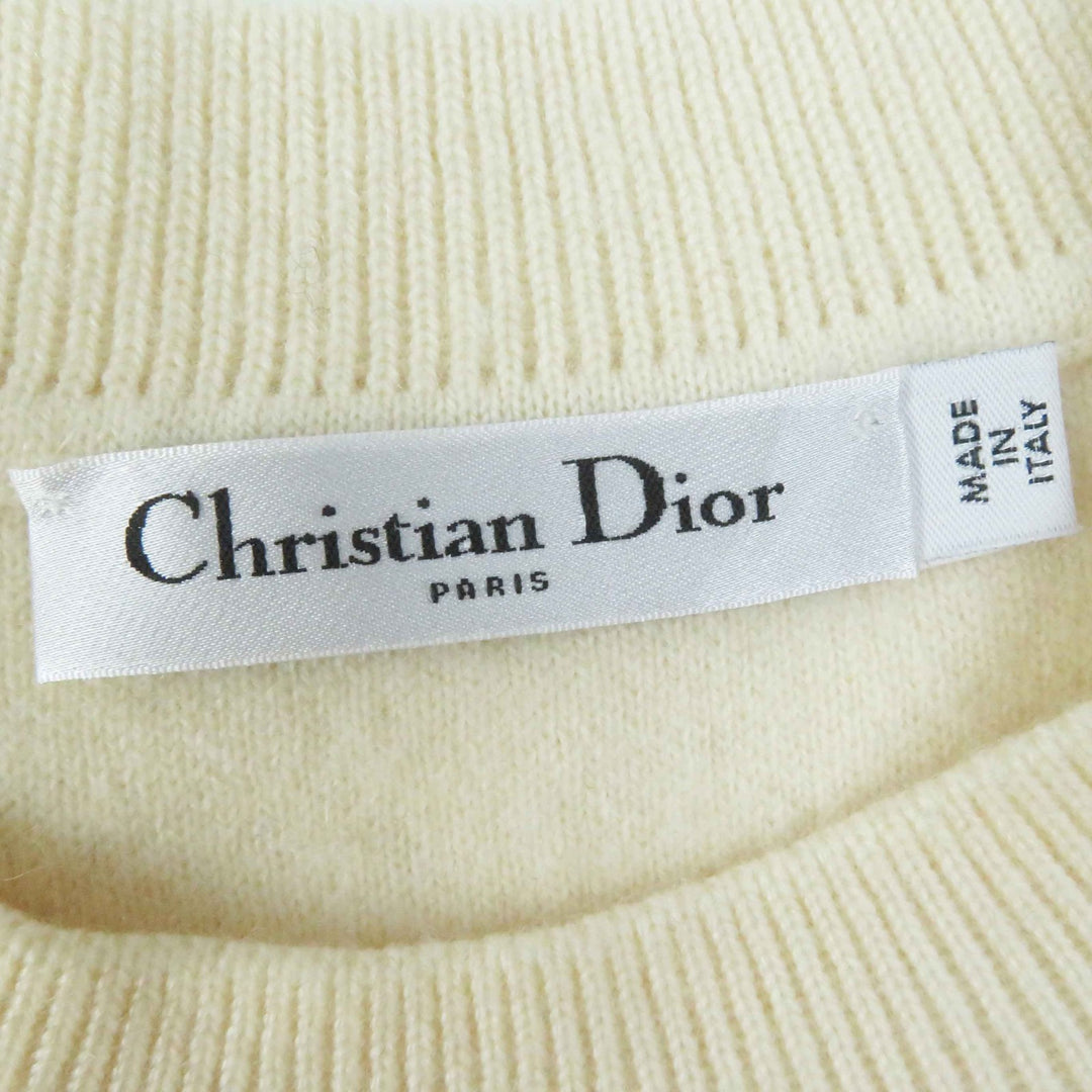 美品◎Christian Dior クリスチャンディオール 014S55AM042 カシミヤ ロゴ入り 長袖 ニットプルオーバー アイボリー 38 レディース