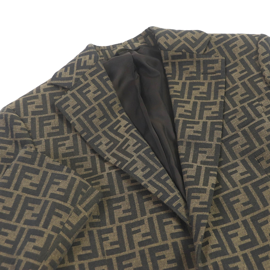 美品□FENDI フェンディ FJ0498/FB0767 FFロゴ ズッカ 総柄 シングルスーツ 上下セットアップ ブラウン 44 イタリア製 正規品 メンズ