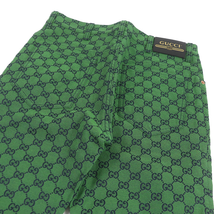 極美品□GUCCI グッチ 623953 コットン GGジャガード 総柄 ロゴレザーワッペン ボトムス デニムパンツ グリーン 30 イタリア製 正規品