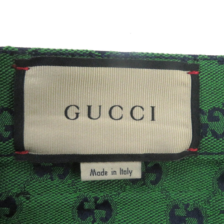 極美品□GUCCI グッチ 623953 コットン GGジャガード 総柄 ロゴレザーワッペン ボトムス デニムパンツ グリーン 30 イタリア製 正規品