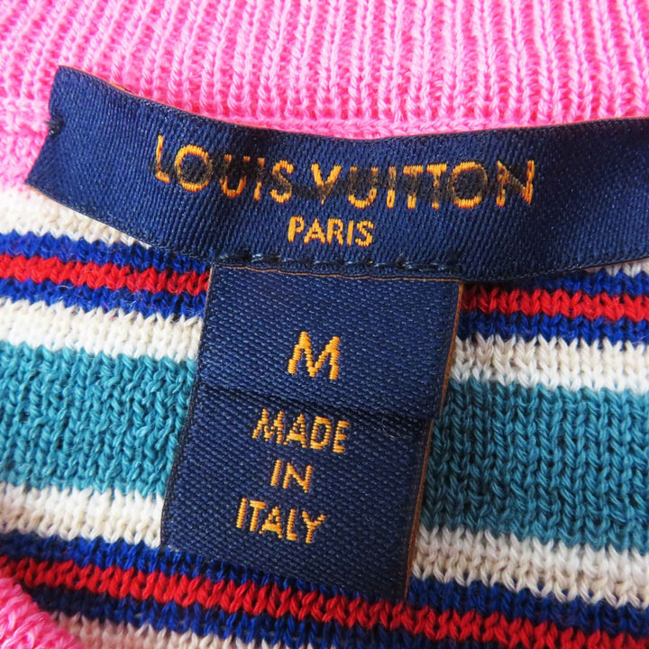 極美品◎LOUIS VUITTON ルイヴィトン 22SS ウール100％ ロゴ金ボタン LVストライプスリーブドレス／ワンピース ピンク マルチ M 正規品