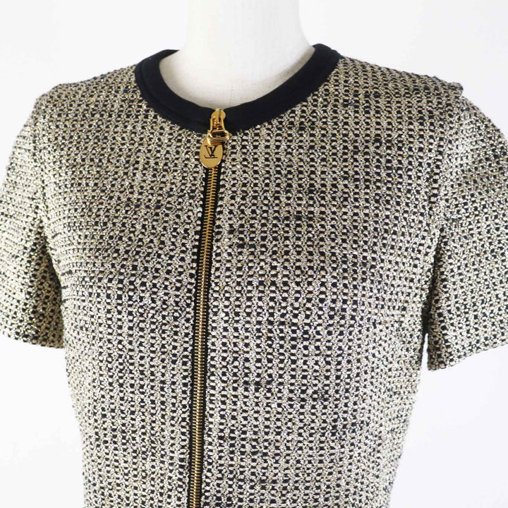 極美品◎LOUIS VUITTON ルイヴィトン 23SS 1AAYVW ジップアップ ルレックス ツイードドレス／ワンピース ブラック ゴールド 38 正規品