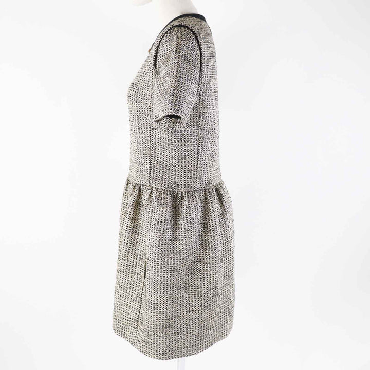 極美品◎LOUIS VUITTON ルイヴィトン 23SS 1AAYVW ジップアップ ルレックス ツイードドレス／ワンピース ブラック ゴールド 38 正規品