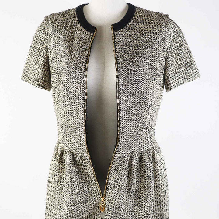 極美品◎LOUIS VUITTON ルイヴィトン 23SS 1AAYVW ジップアップ ルレックス ツイードドレス／ワンピース ブラック ゴールド 38 正規品