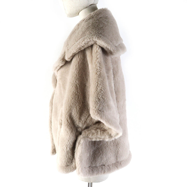 未使用品△Max Mara マックスマーラ 2023年製 テディベア アルパカ ウール シルク 白タグ ショートスリーブ ケープコート ポンチョ ML