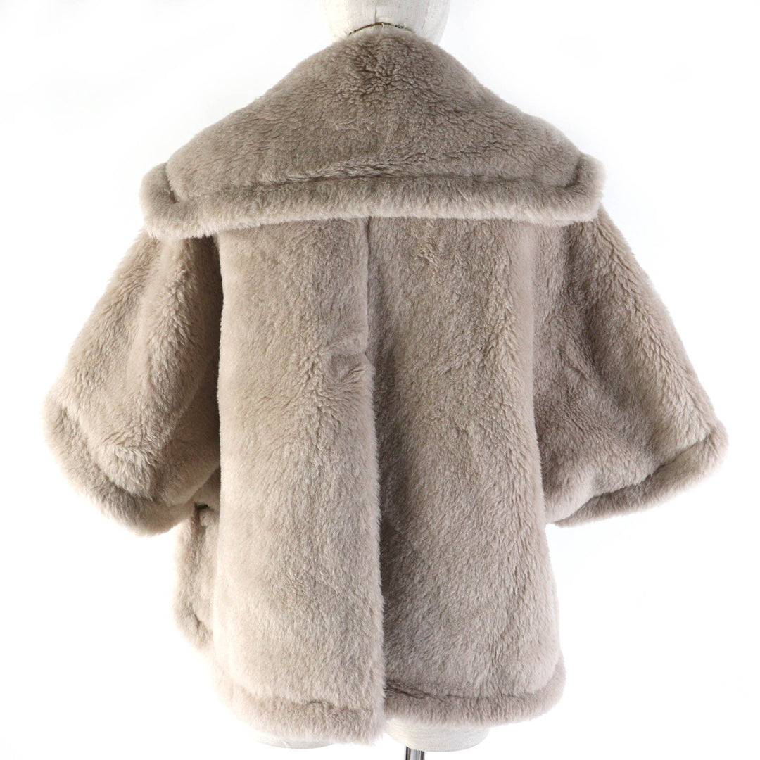 未使用品△Max Mara マックスマーラ 2023年製 テディベア アルパカ ウール シルク 白タグ ショートスリーブ ケープコート ポンチョ ML