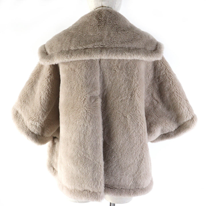 未使用品△Max Mara マックスマーラ 2023年製 テディベア アルパカ ウール シルク 白タグ ショートスリーブ ケープコート ポンチョ ML