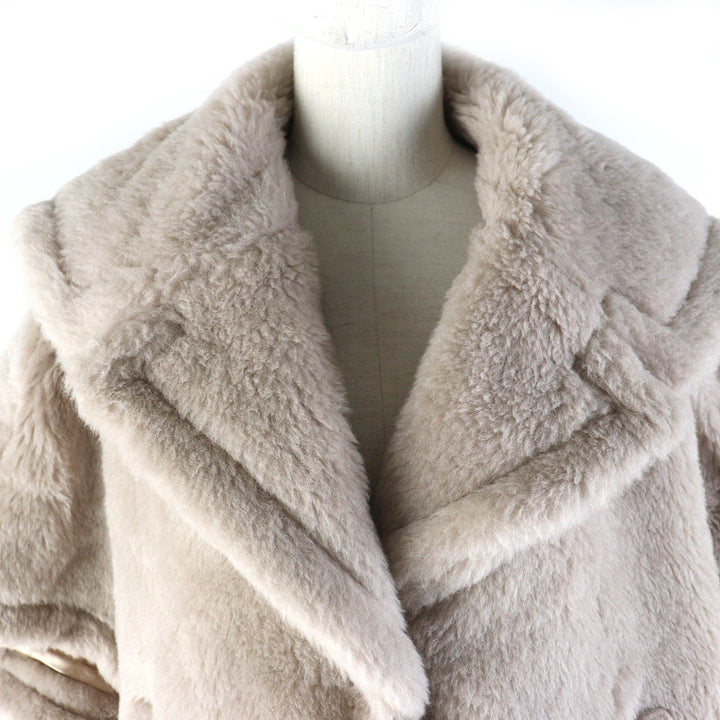 未使用品△Max Mara マックスマーラ 2023年製 テディベア アルパカ ウール シルク 白タグ ショートスリーブ ケープコート ポンチョ ML