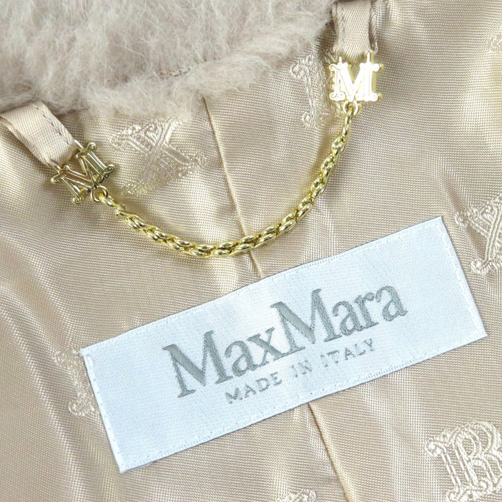 未使用品△Max Mara マックスマーラ 2023年製 テディベア アルパカ ウール シルク 白タグ ショートスリーブ ケープコート ポンチョ ML