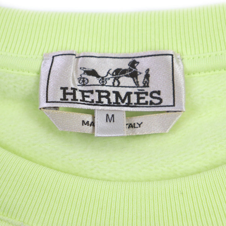 未使用▼HERMES エルメス 2023年製 31-5765 シュヴォー アン シン メトリー ラムレザーパッチ クルーネック スウェット ライム M 正規品