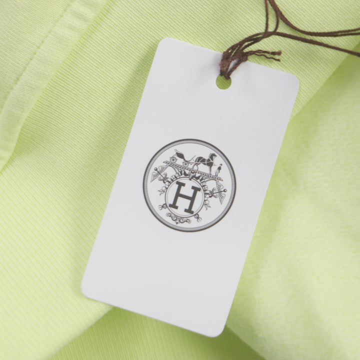 未使用▼HERMES エルメス 2023年製 31-5765 シュヴォー アン シン メトリー ラムレザーパッチ クルーネック スウェット ライム M 正規品