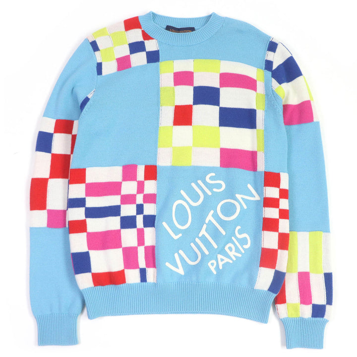 極美品□LOUIS VUITTON ルイヴィトン 1A8P48 2021年 ディストーテッド ジャイアントダミエ セーター ライトブルー XS イタリア製 正規品