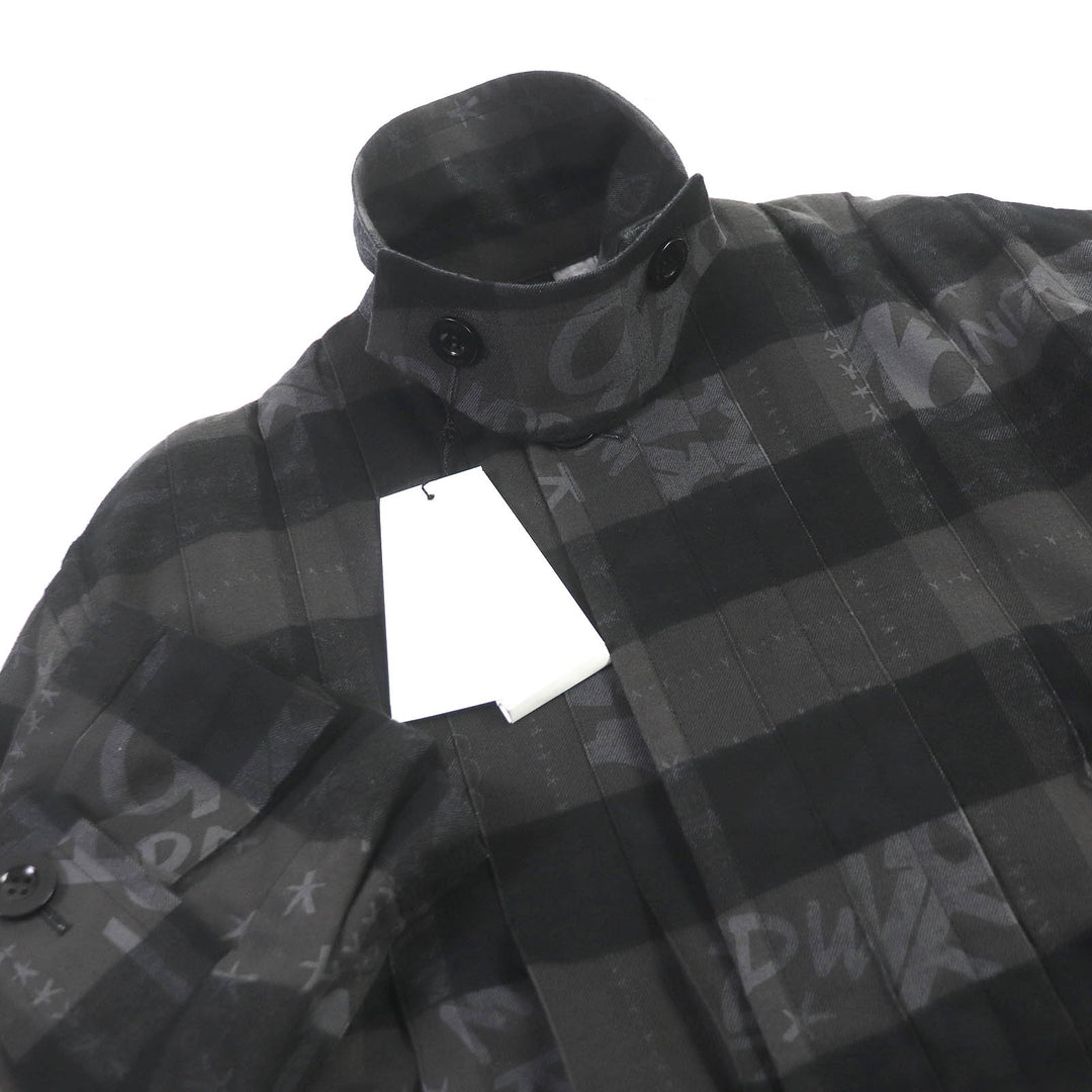 未使用品□Sacai サカイ 23SS 23-02965M エリックヘイズ チェック ロゴ総柄 オーバーサイズ プリーツコート チャコール 1 日本製 正規品