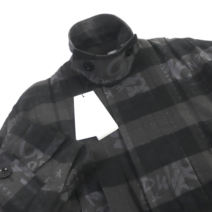 未使用品□Sacai サカイ 23SS 23-02965M エリックヘイズ チェック ロゴ総柄 オーバーサイズ プリーツコート チャコール 1 日本製 正規品