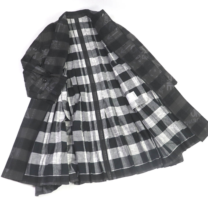 未使用品□Sacai サカイ 23SS 23-02965M エリックヘイズ チェック ロゴ総柄 オーバーサイズ プリーツコート チャコール 1 日本製 正規品