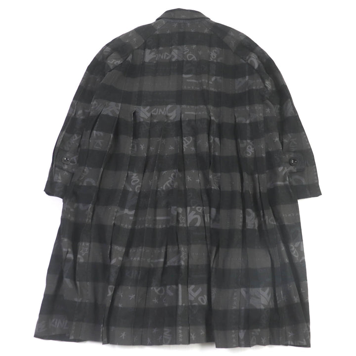 未使用品□Sacai サカイ 23SS 23-02965M エリックヘイズ チェック ロゴ総柄 オーバーサイズ プリーツコート チャコール 1 日本製 正規品