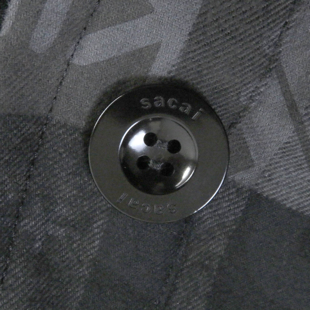 未使用品□Sacai サカイ 23SS 23-02965M エリックヘイズ チェック ロゴ総柄 オーバーサイズ プリーツコート チャコール 1 日本製 正規品