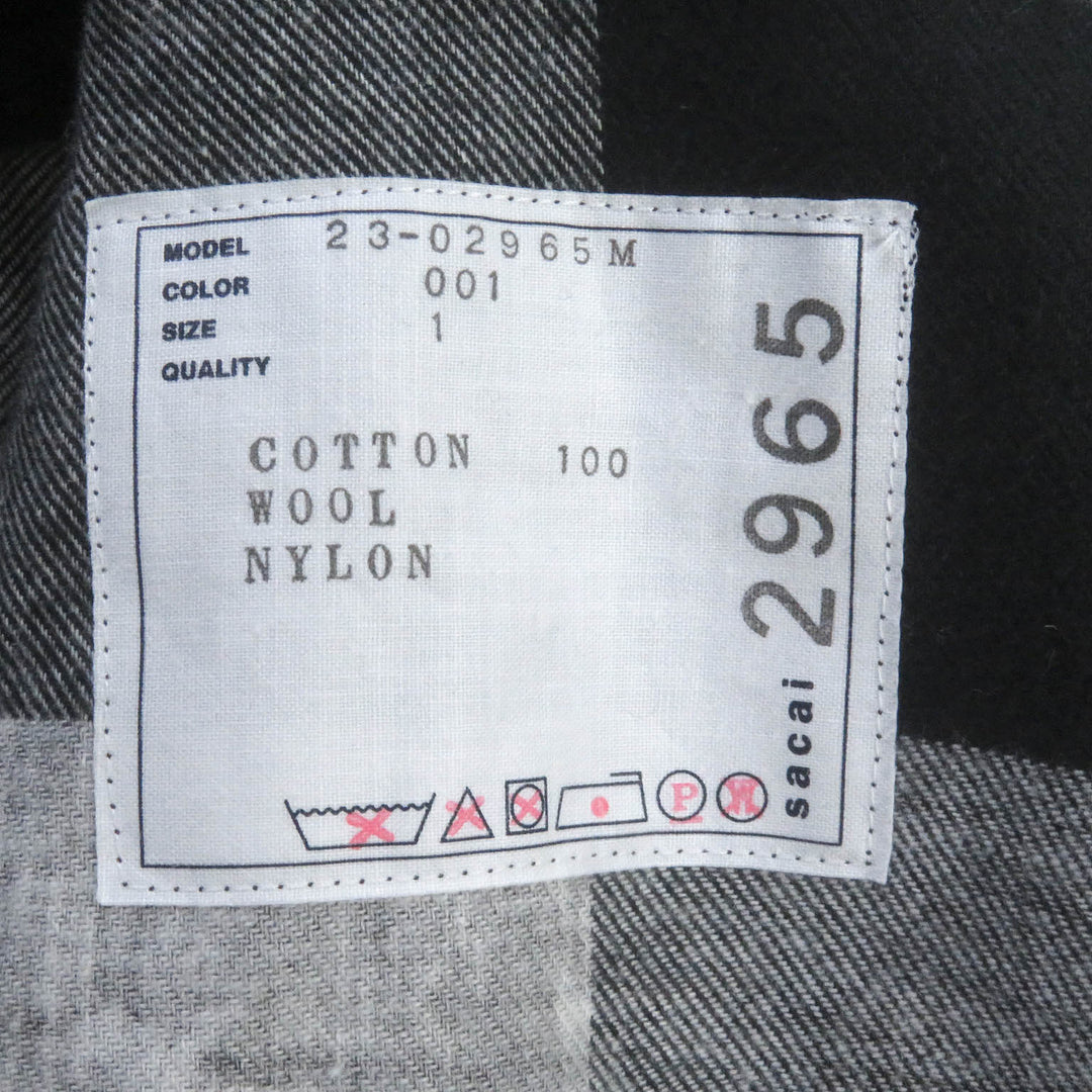 未使用品□Sacai サカイ 23SS 23-02965M エリックヘイズ チェック ロゴ総柄 オーバーサイズ プリーツコート チャコール 1 日本製 正規品