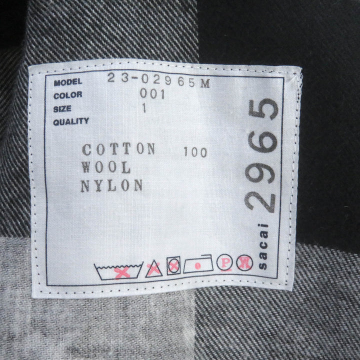未使用品□Sacai サカイ 23SS 23-02965M エリックヘイズ チェック ロゴ総柄 オーバーサイズ プリーツコート チャコール 1 日本製 正規品