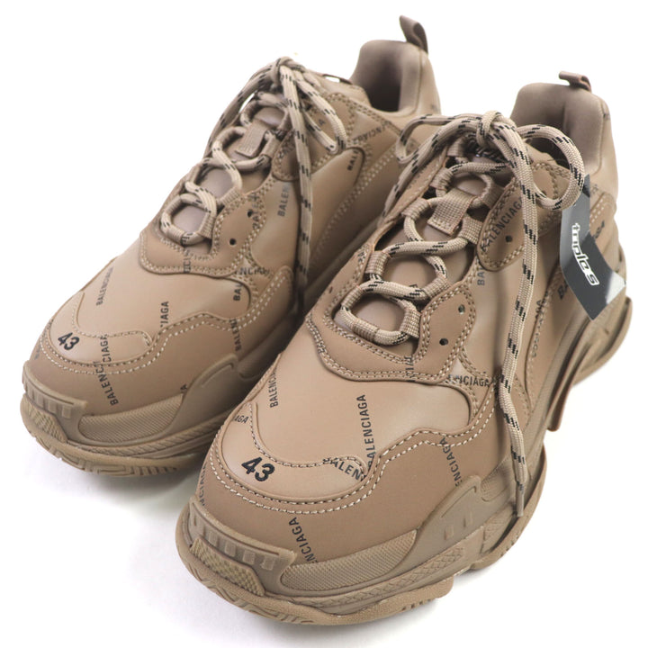 未使用品▼BALENCIAGA バレンシアガ 536737 TRIPLE S トリプルエス ロゴ総柄 刺繍入り レザー スニーカー ブラウン 43 (28.5cm) メンズ