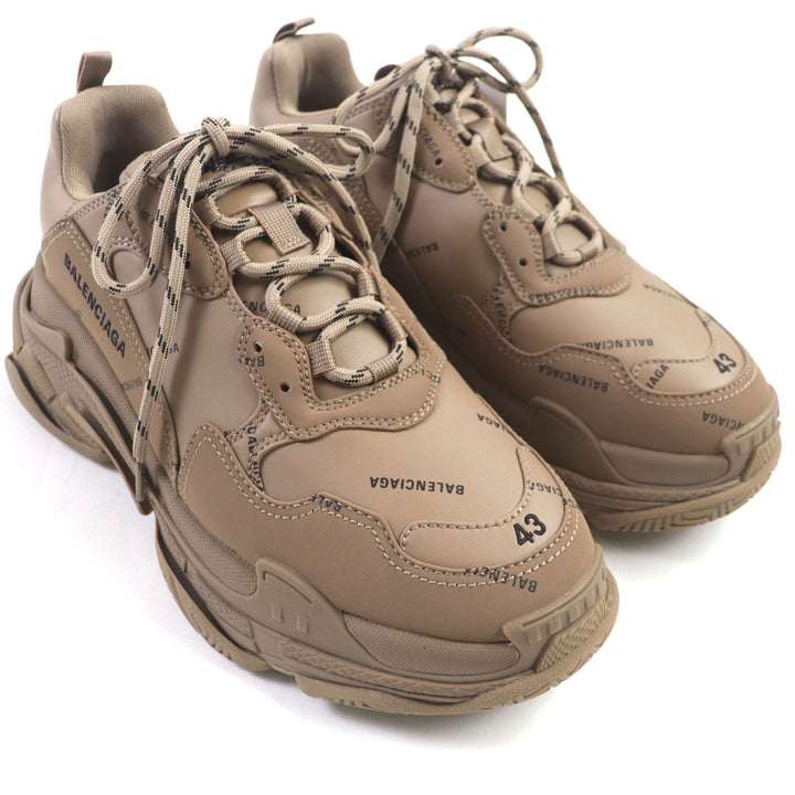 未使用品▼BALENCIAGA バレンシアガ 536737 TRIPLE S トリプルエス ロゴ総柄 刺繍入り レザー スニーカー ブラウン 43 (28.5cm) メンズ