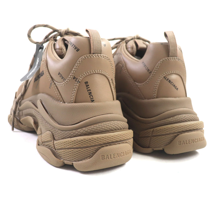 未使用品▼BALENCIAGA バレンシアガ 536737 TRIPLE S トリプルエス ロゴ総柄 刺繍入り レザー スニーカー ブラウン 43 (28.5cm) メンズ