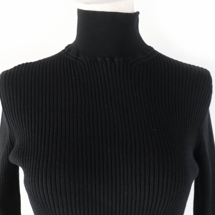 美品☆PRADA プラダ 2023年製 DNA945 コットン100％ リブ編み 長袖 ハイネック ニット トップス ブラック 36 正規品 レディース
