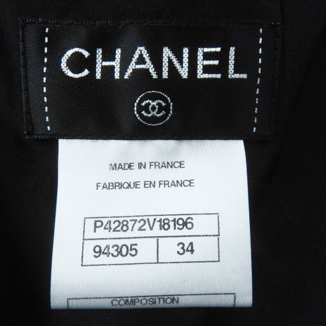 美品◎CHANEL シャネル Ｐ42616／Ｐ42872 ウール シルク混 ラインストーンココボタン・プレート付 単色ツイード セットアップ 黒 36・34