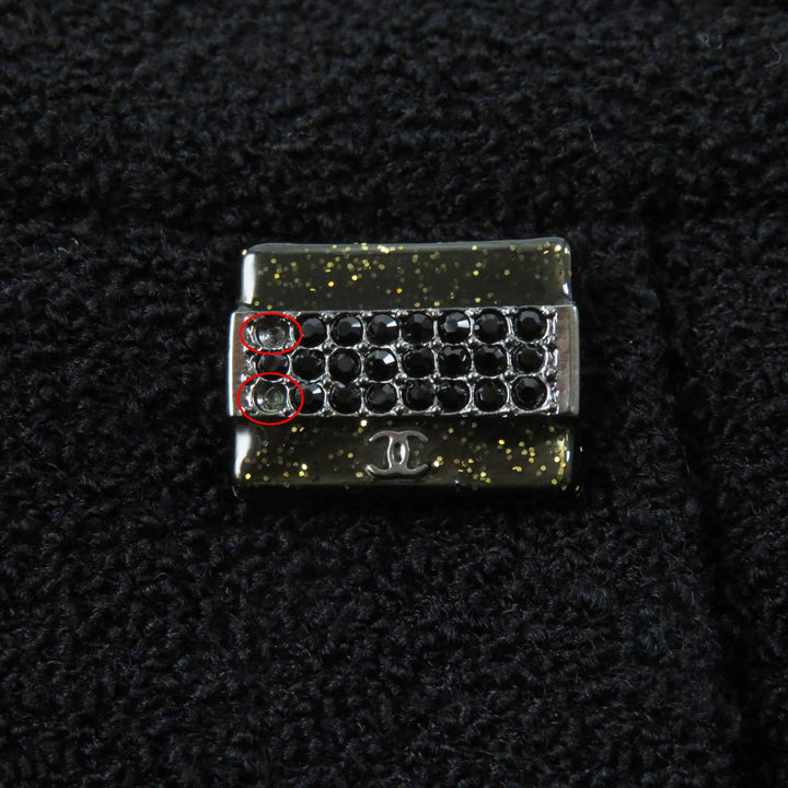 美品◎CHANEL シャネル Ｐ42616／Ｐ42872 ウール シルク混 ラインストーンココボタン・プレート付 単色ツイード セットアップ 黒 36・34