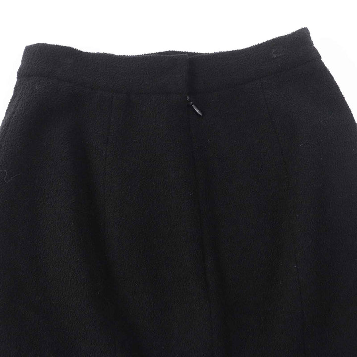 美品◎CHANEL シャネル Ｐ42616／Ｐ42872 ウール シルク混 ラインストーンココボタン・プレート付 単色ツイード セットアップ 黒 36・34