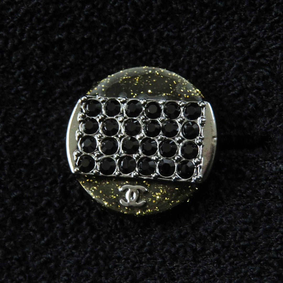 美品◎CHANEL シャネル Ｐ42616／Ｐ42872 ウール シルク混 ラインストーンココボタン・プレート付 単色ツイード セットアップ 黒 36・34