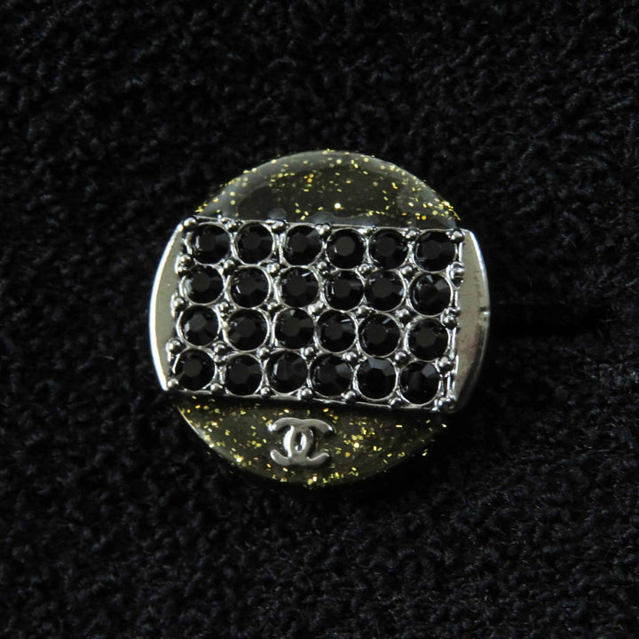 美品◎CHANEL シャネル Ｐ42616／Ｐ42872 ウール シルク混 ラインストーンココボタン・プレート付 単色ツイード セットアップ 黒 36・34