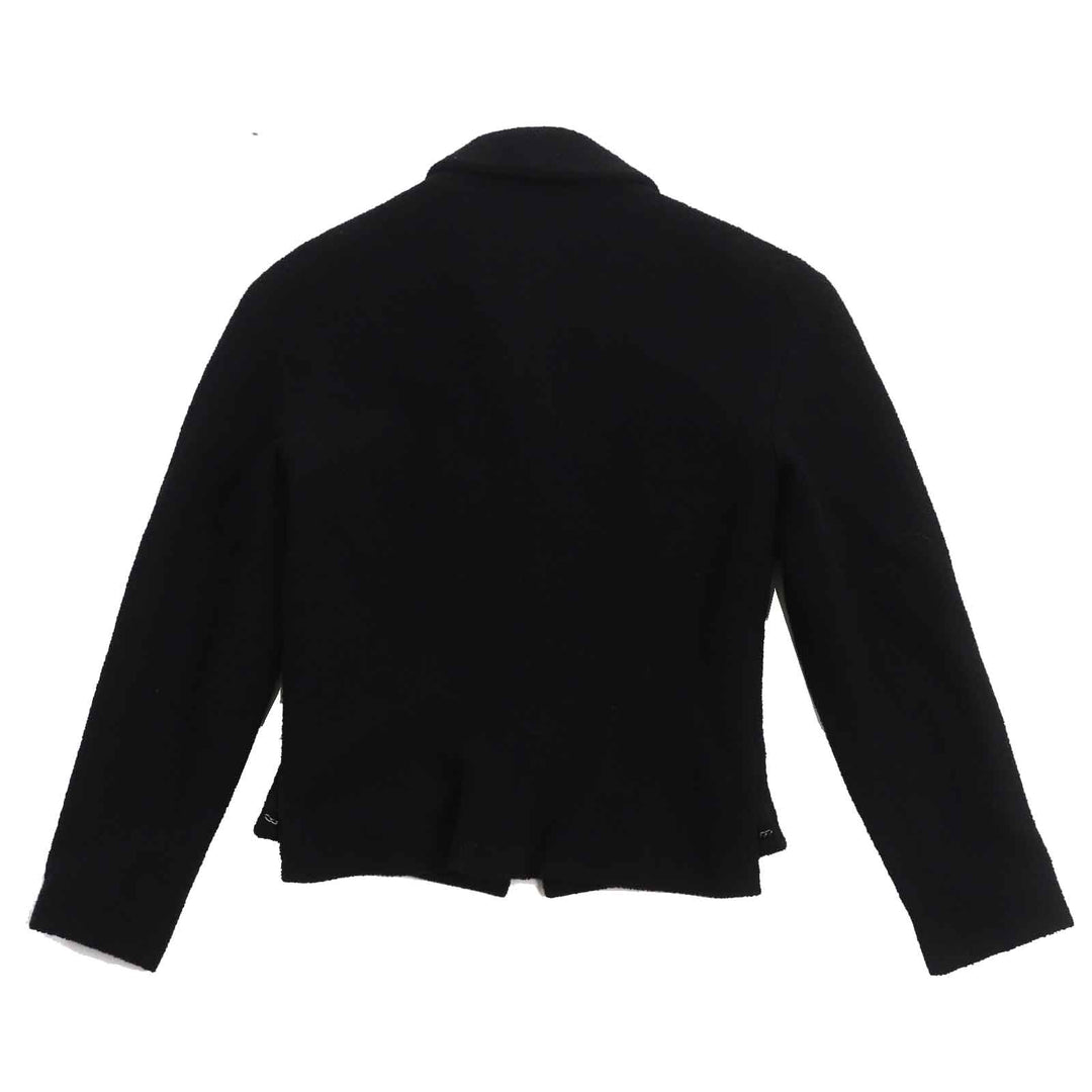 美品◎CHANEL シャネル Ｐ42616／Ｐ42872 ウール シルク混 ラインストーンココボタン・プレート付 単色ツイード セットアップ 黒 36・34