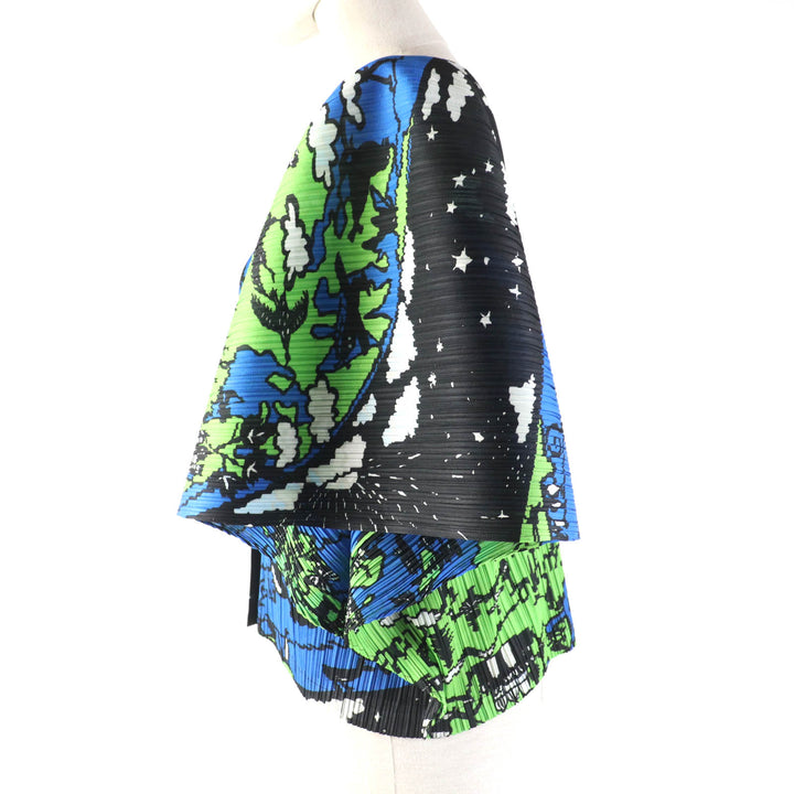 極美品☆PLEATS PLEASE プリーツプリーズ 2012年製 PP23-JO605 World Map Ocean 世界地図 変形 カーディガン マルチ 3 正規品 レディース
