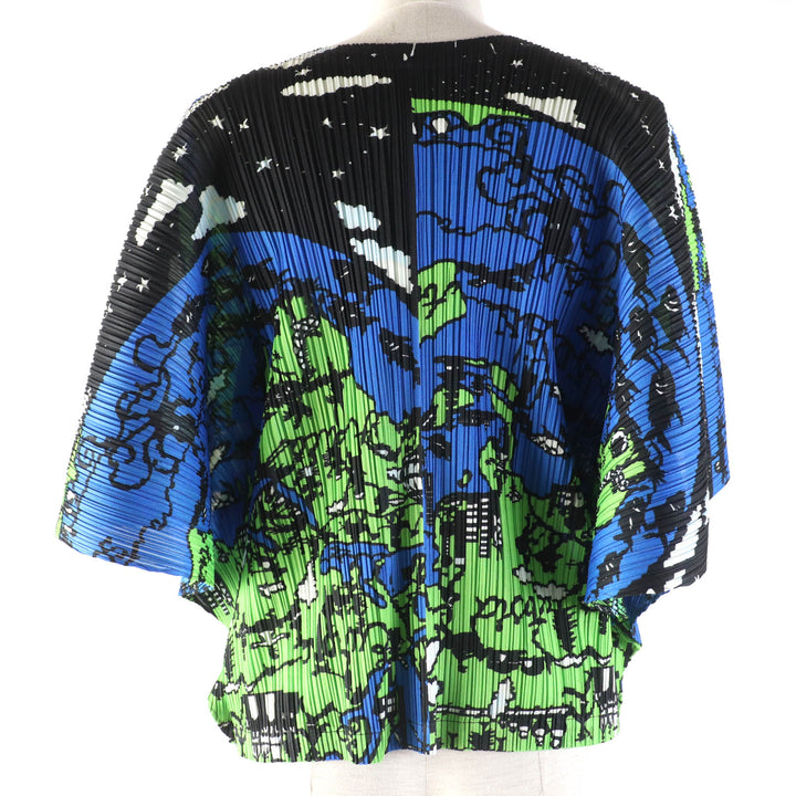 極美品☆PLEATS PLEASE プリーツプリーズ 2012年製 PP23-JO605 World Map Ocean 世界地図 変形 カーディガン マルチ 3 正規品 レディース