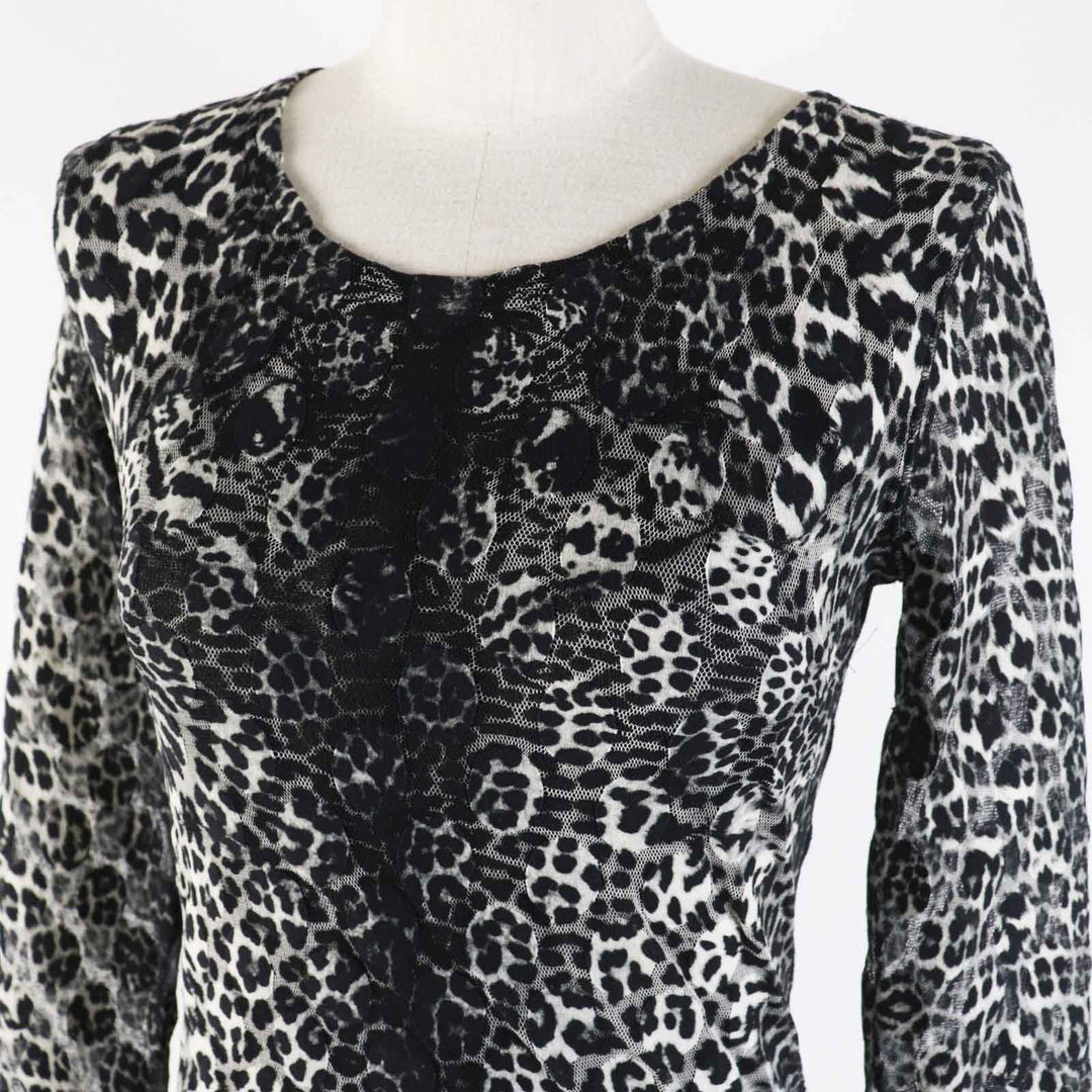 未使用品◎JEAN-PAUL GAULTIER ジャンポールゴルチエ レオパード柄 パワーネット 長袖 カットソー ブラック ホワイト S 正規品 レディース