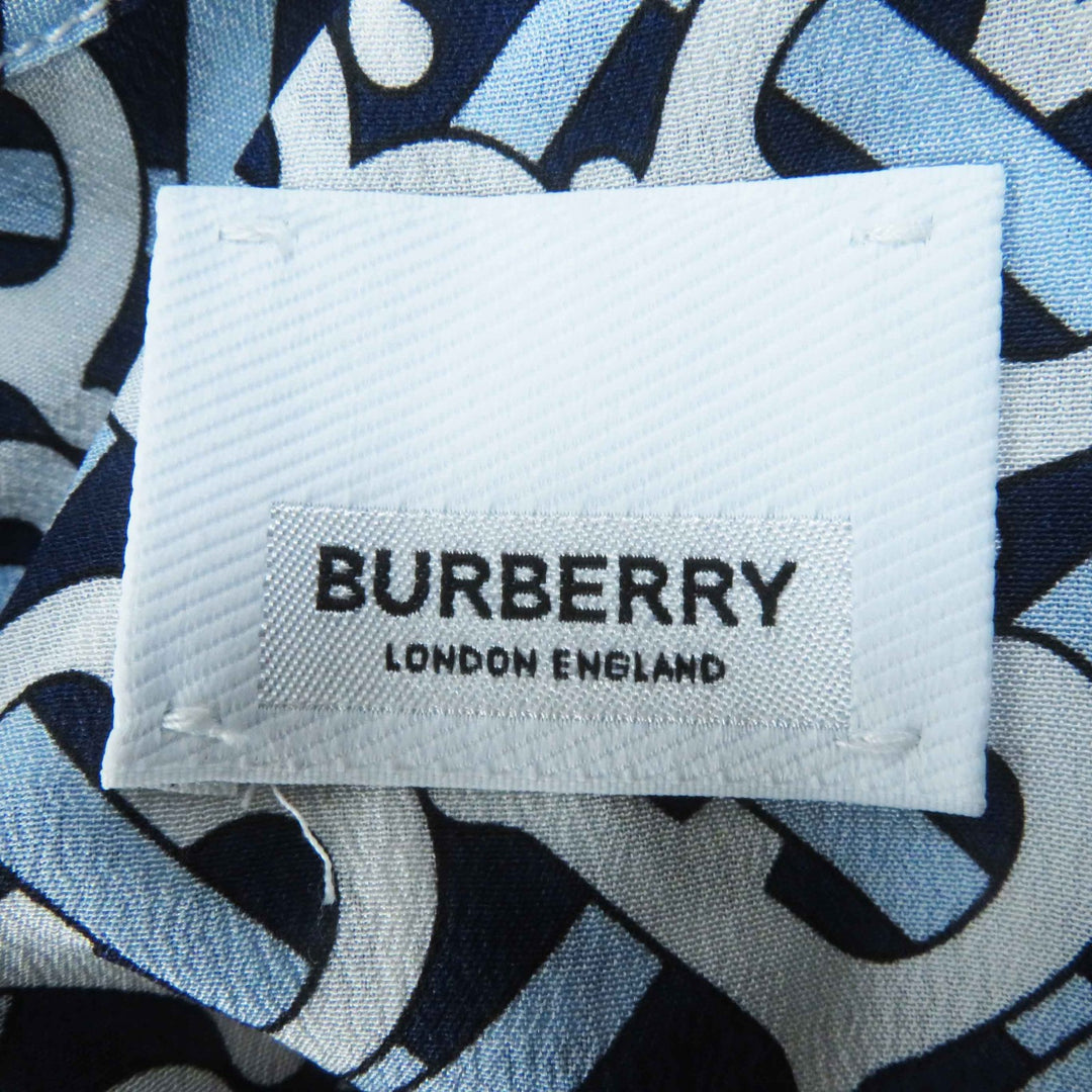 未使用品◎BURBERRY バーバリー 8048782 シルク100％ ロゴボタン TBEモノグラム パジャマシャツ ブルー ネイビー 40 正規品 レディース