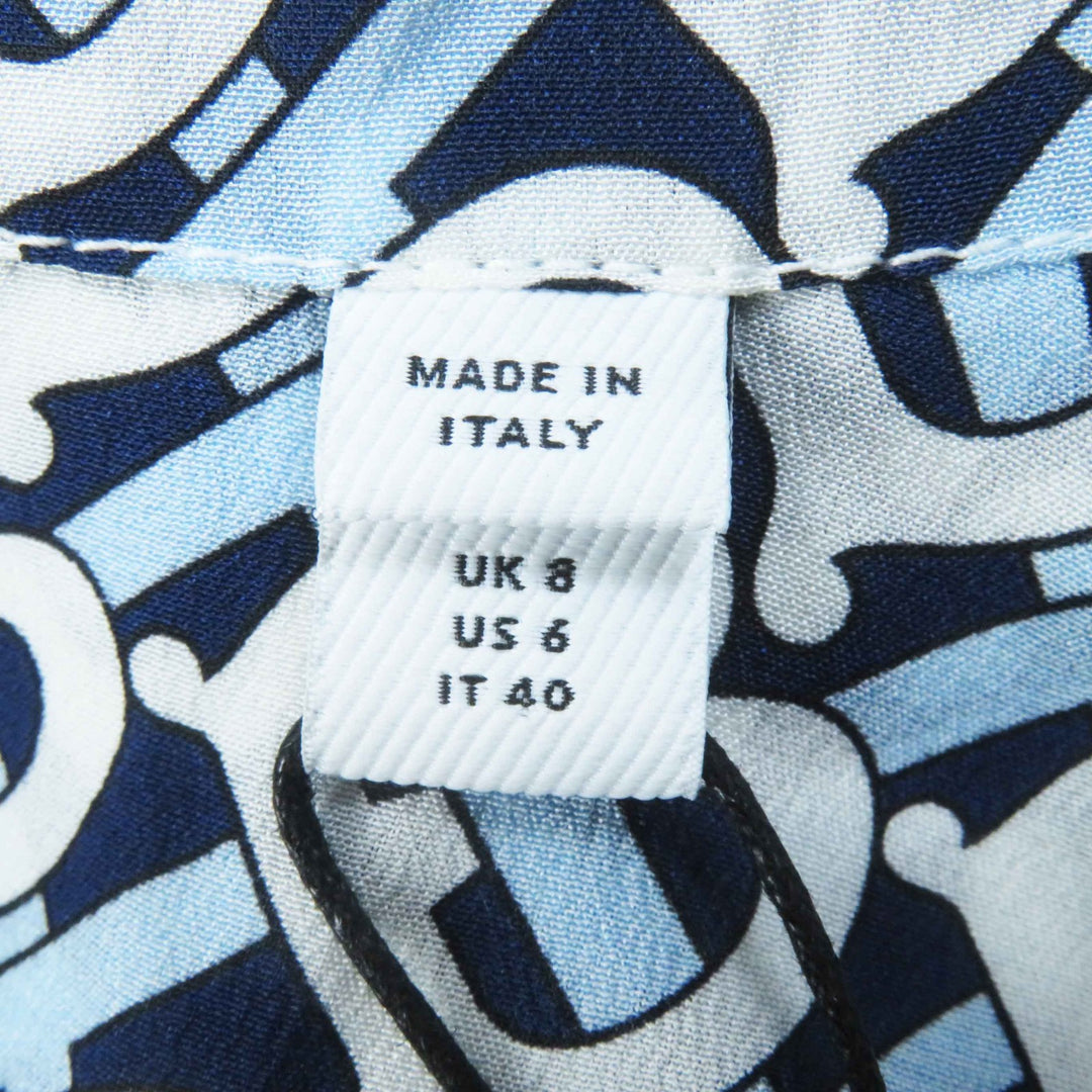 未使用品◎BURBERRY バーバリー 8048782 シルク100％ ロゴボタン TBEモノグラム パジャマシャツ ブルー ネイビー 40 正規品 レディース