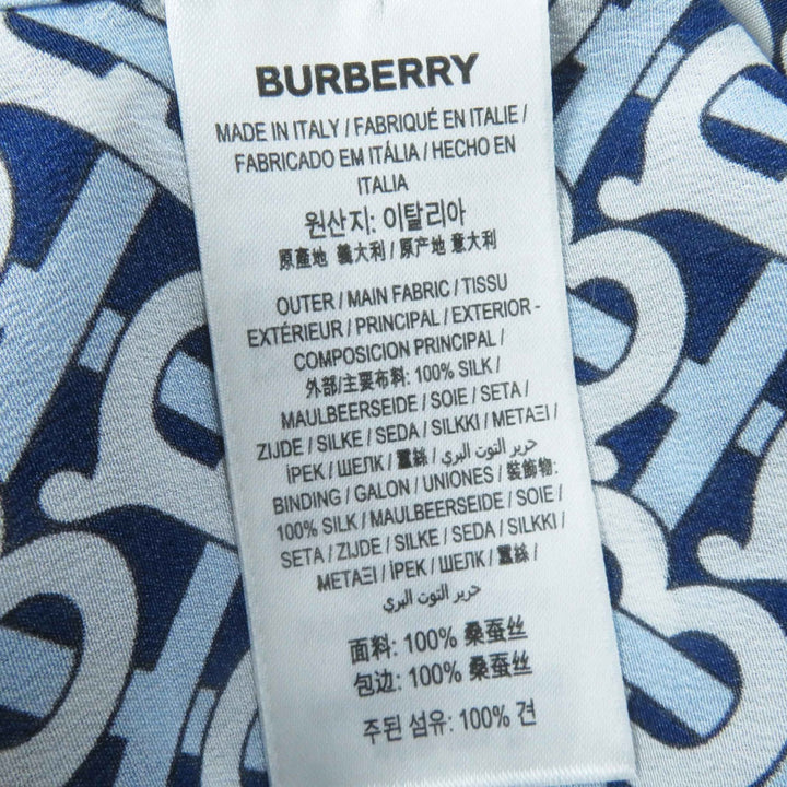 未使用品◎BURBERRY バーバリー 8048782 シルク100％ ロゴボタン TBEモノグラム パジャマシャツ ブルー ネイビー 40 正規品 レディース