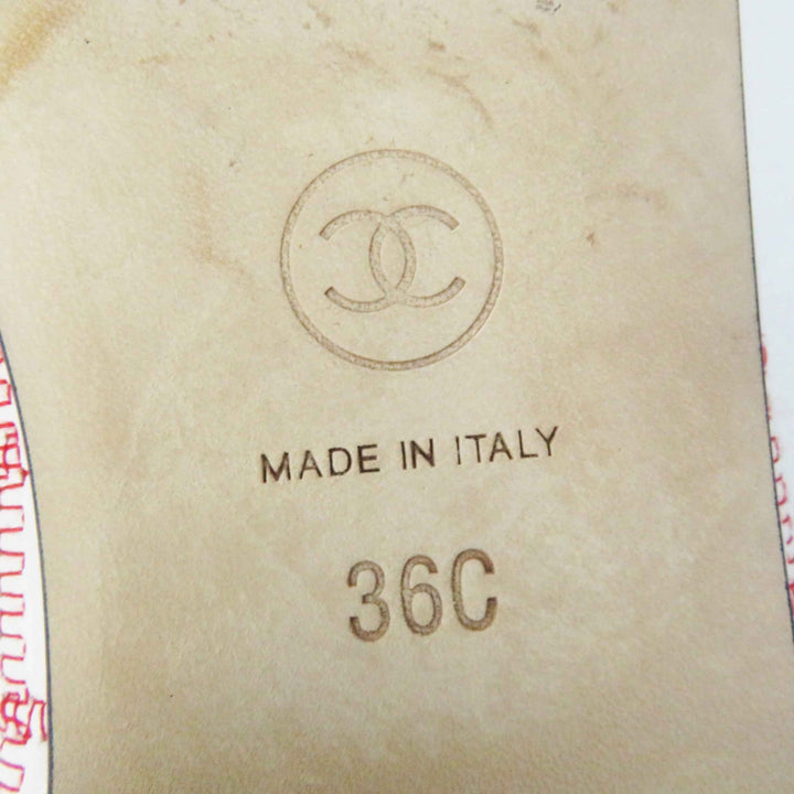 美品◎CHANEL シャネル 24P G45591 バレリーナ ココマーク リボン付 ラムスキン フラットシューズ／バレエシューズ 黒 白 赤 36 箱・袋付